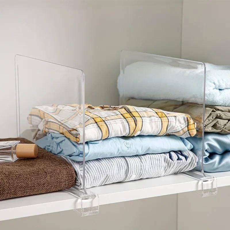 2PCS Clear Acrylic Closet Shelf Bookcase Divider Home Use Wardrobe Shelf Bookcase Divider Baffle Commodity Storage Organizer