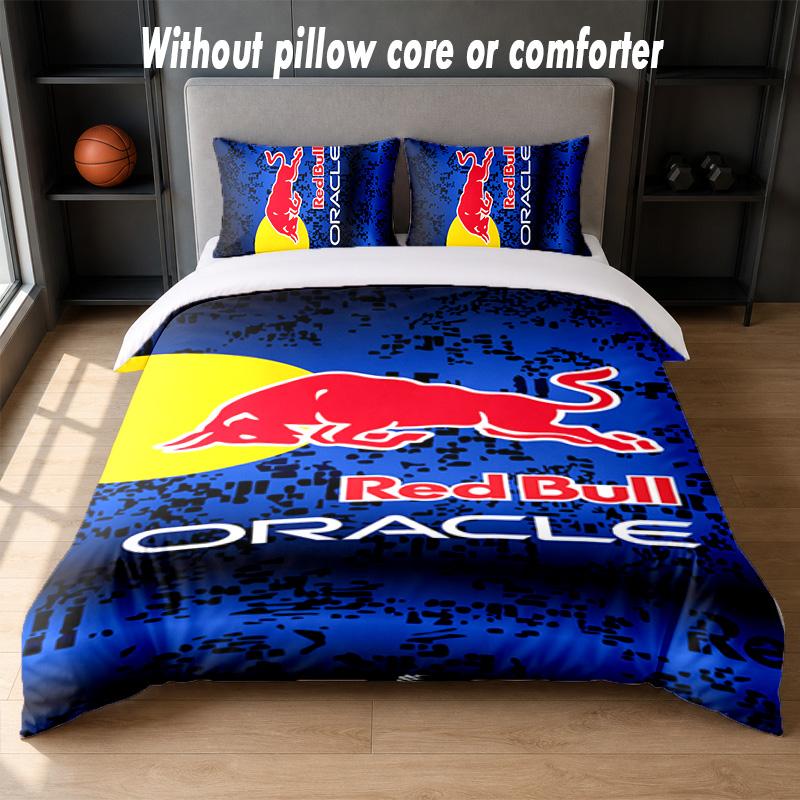 Red Bull Racing Design Bett Bettwäsche Set 1 Bettbezug + 2 Kissenbezüge Weich Atmungsaktiv Haushalt Bettwäsche