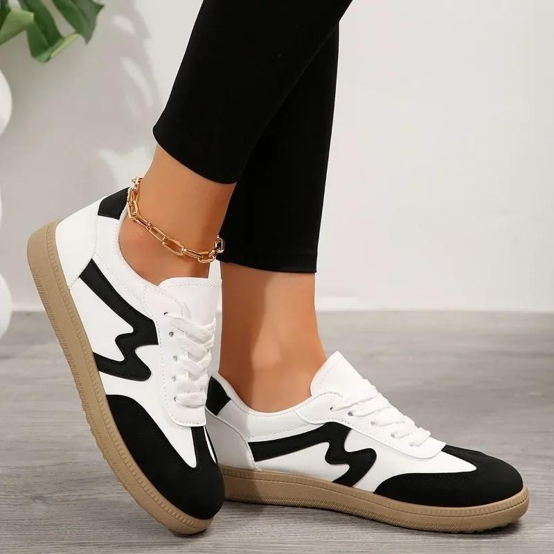 New Flat Luxury Shoes Women 2025 Autumn Classic Ladies Sneakers Women Leather Retro Low Cut Lace -up Casual Round Toe Grey White