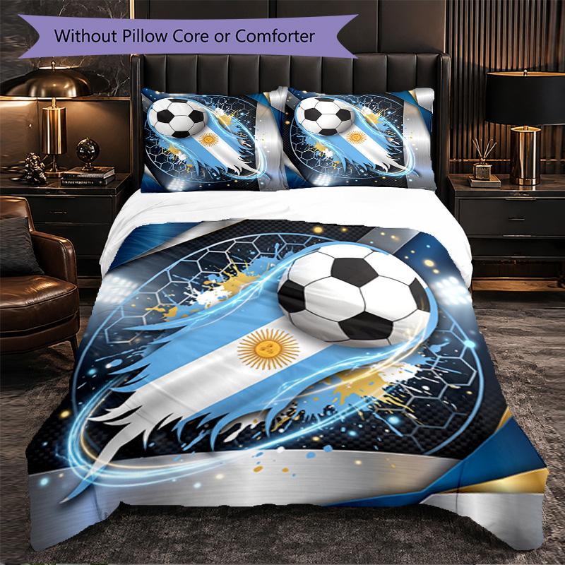 Argentina Football Pattern 3 Pieces Bedding Set Soft Microfiber Duvet Cover with Pillow Cases for Bedroom