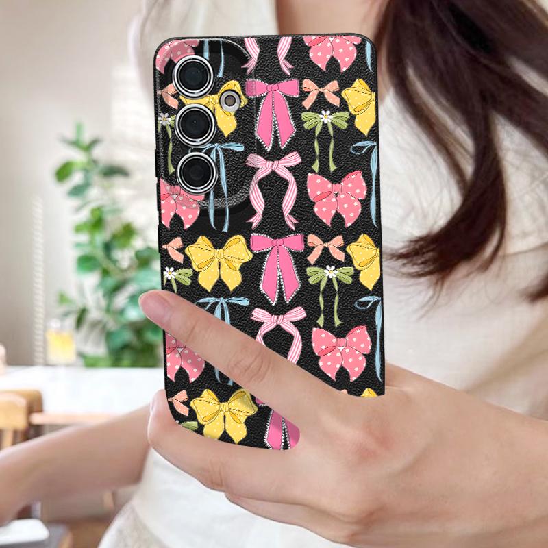 Bowknots Print Phone Case For Samsung S26 Ultra S25 A18 S24 S23 S22 S21 FE A15 A16 A17 A35 A36 A37 A54 A55 A56 A57 Leather Texture Silicone Cover