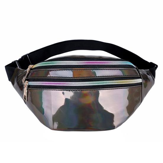 Wonder Pocket Lesklý Laserový Zip Ledvinka Nastavitelný Popruh Dámská Crossbody Taška