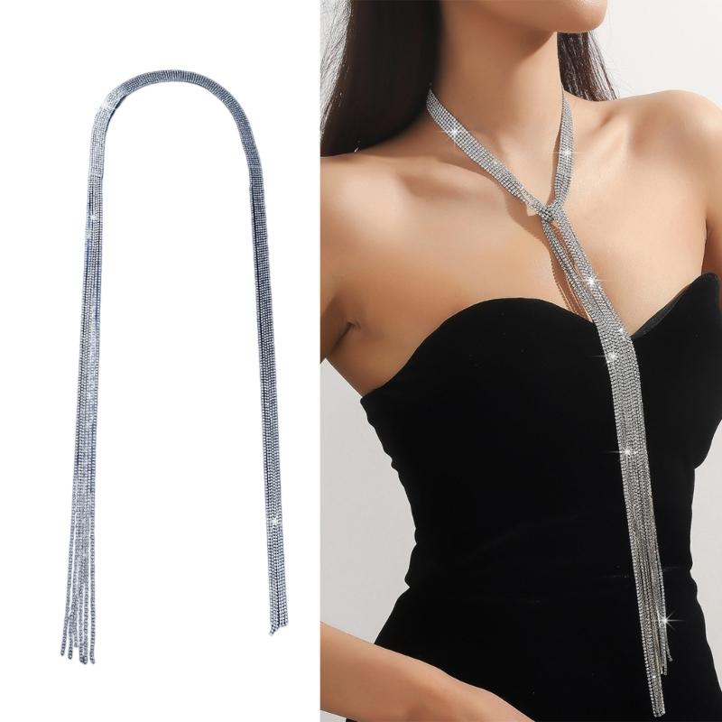 Sparkling Scarf for Women Chain Collar Full Rhinestones Tassels Nightclub Party Raves Costume Blingbling Choker