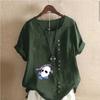 Women's Fashion Round Neck Short Sleeve T-shirt Casual Cotton Linen Graphic Shirt White Mask Prined Summer Blouse Tops Plus Size