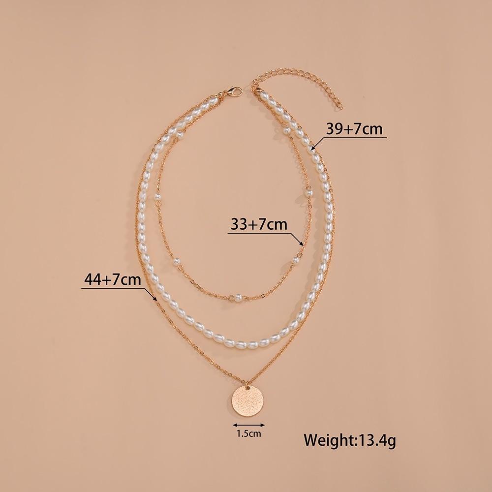 Geometric Disc Pearl Beaded Multi-layered Women's Necklace Accessories