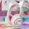 ONIKUMA Wireless Bluetooth Headphones with Microphone, Pink Cat Ears Gaming Headset for Women, Online