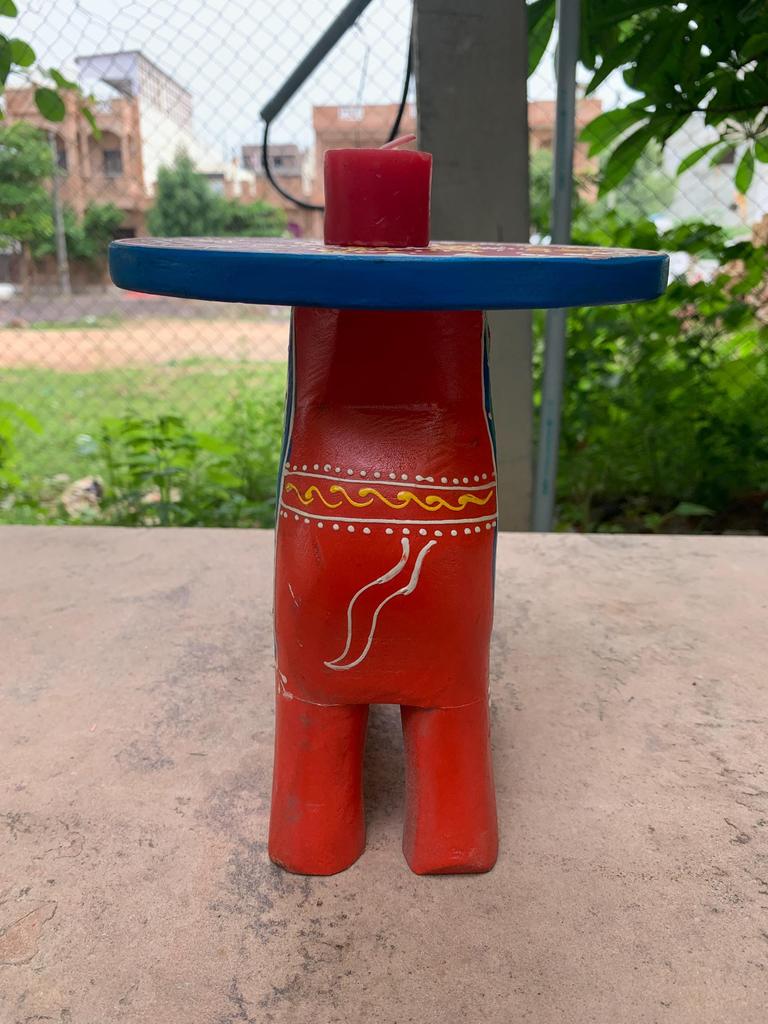 Hand Carved Elephant Stool: Wooden Antique Chowki Indian Decor