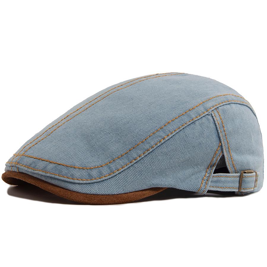 Boina Unisex Vintage Lavada Denim Color Block - Primavera/Otoño Gorra Plana Casual