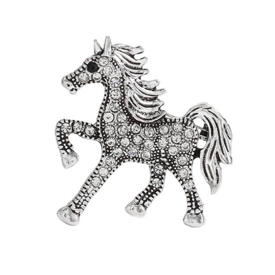 Retro Horse Brooch Rhinestone Inlaid Horse Pin Zodiac Year Animal Brooch Men Women Suit Accessory for Handbag Clothes Decoration