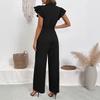 Sommer Einfarbig High-End Flatterärmel Kleiner Stehkragen Hochtaillierte Einteilige Hose für Damen