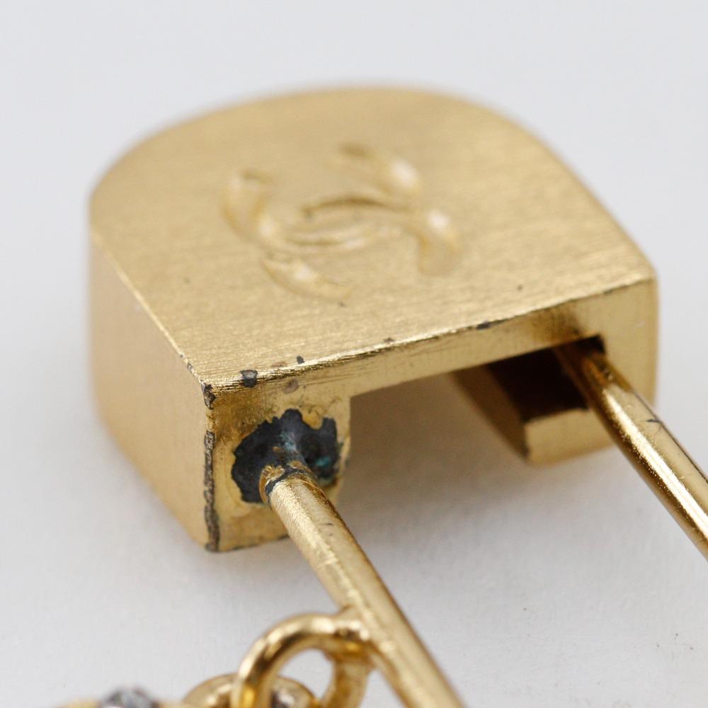 CHANEL Brooch Safety pin Plated Gold/Rhinestone 5.2g Women Used