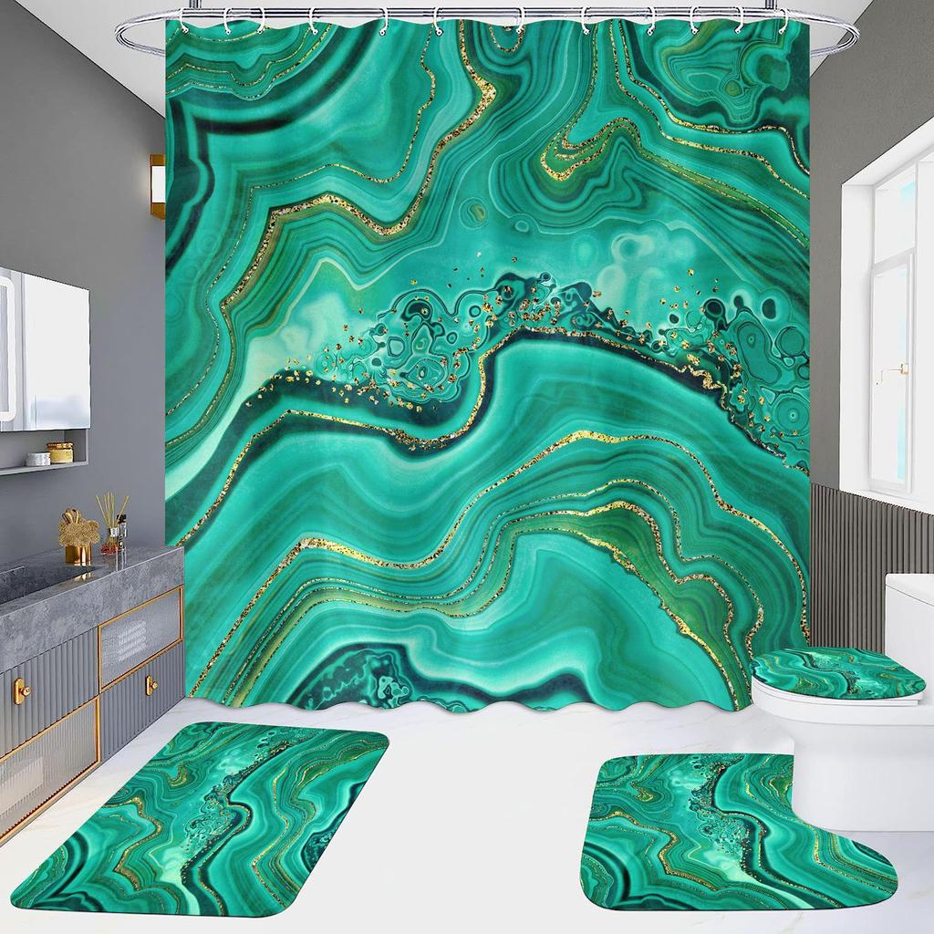 4Pcs Marble Series Shower Curtain Sets for Bathroom Non-Slip Bathroom Rugs Lid Toilet Cover Bath Mat