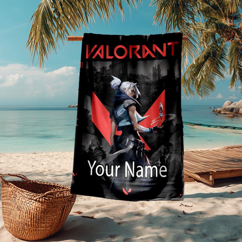 Custom Name Ultra-Soft Beach Towel with Valorant Theme,Ideal for Pool - Camping, Diving - Perfect Travel Essential, Vibrant Beach Towel.