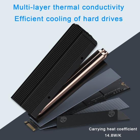 2280 Pad Aluminum Alloy Heat SSD Heatsink 2 Pipes Thermal Silicone Grill NVMe Solid