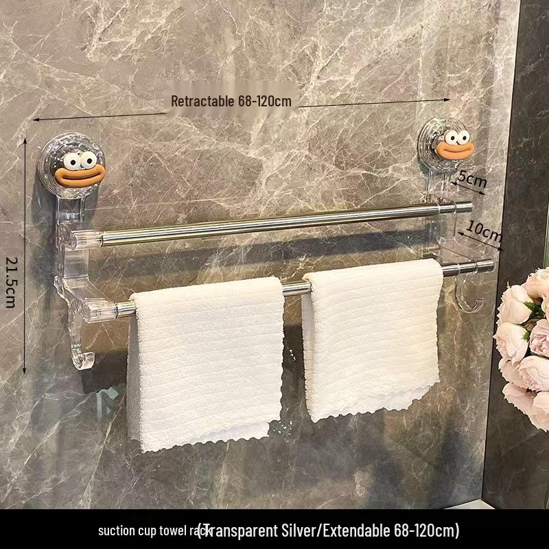 No-Drill Telescopic Suction Cup Towel Rack for Bathroom Storage