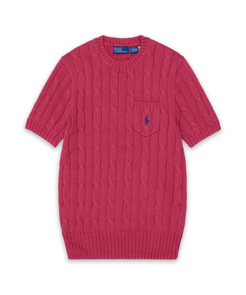 POLO RALPH LAUREN Cable Knit Cotton Short Sleeve Sweater - Dark Red