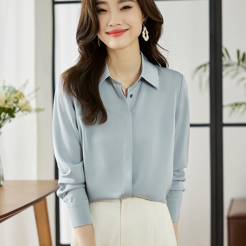 Damen Blusen Hemden 2025 Frühling Langarm Damen Bluse Hemd Büro Dame Umlegekragen Weiß Schwarz Bluse Hemd Damen Oberteile J913