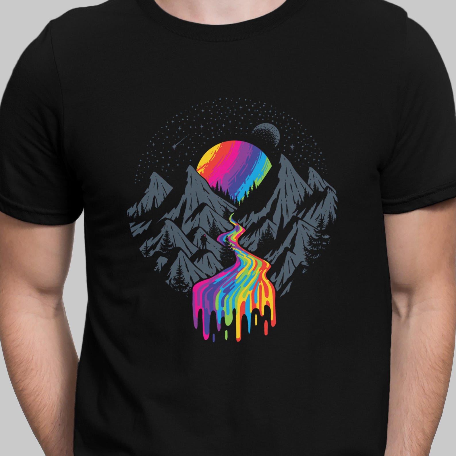 Space Nature Planet T-Shirt Trippy Rainbow River T-shirt Psychedelic Spiritual Unisex Shirt XL
