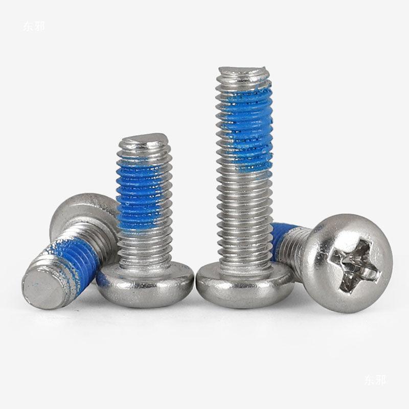304 Stainless Steel Phillips Round Head Screw with Blue Pre-applied Threadlocker - Anti-loosening, Anti-vibration, M23456