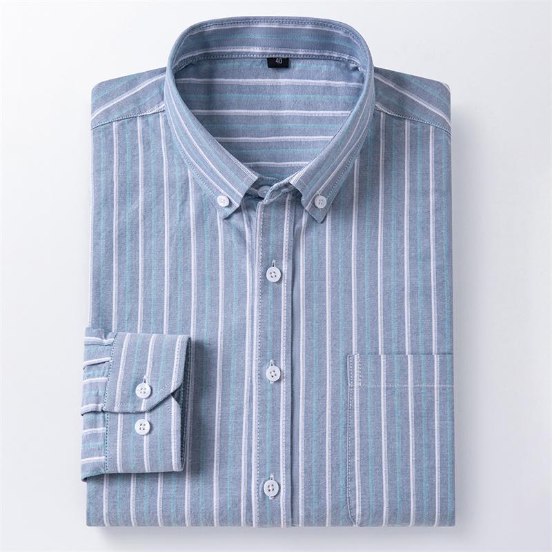 100%Pure Cotton Men Long Sleeve Shirt for Oxford Shirt Men Plaid Work Casual Shirts Regular-Fit Social Shirt Male Clothing S-6XL