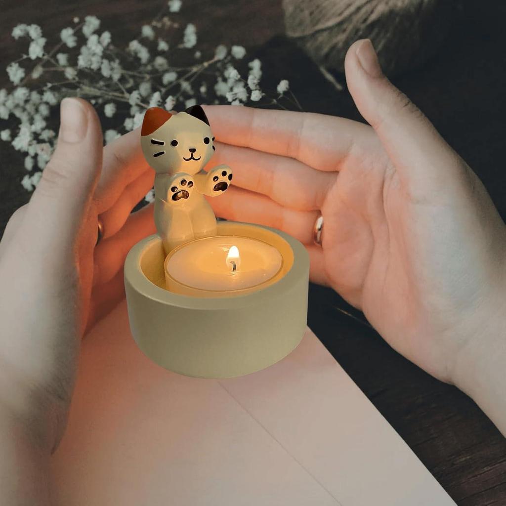 Cat Candlestick Warm Claw Cartoon Cat Candlestick Cute Cat Fragrance Mini Tea Lamp Candlestick Cat Decoration