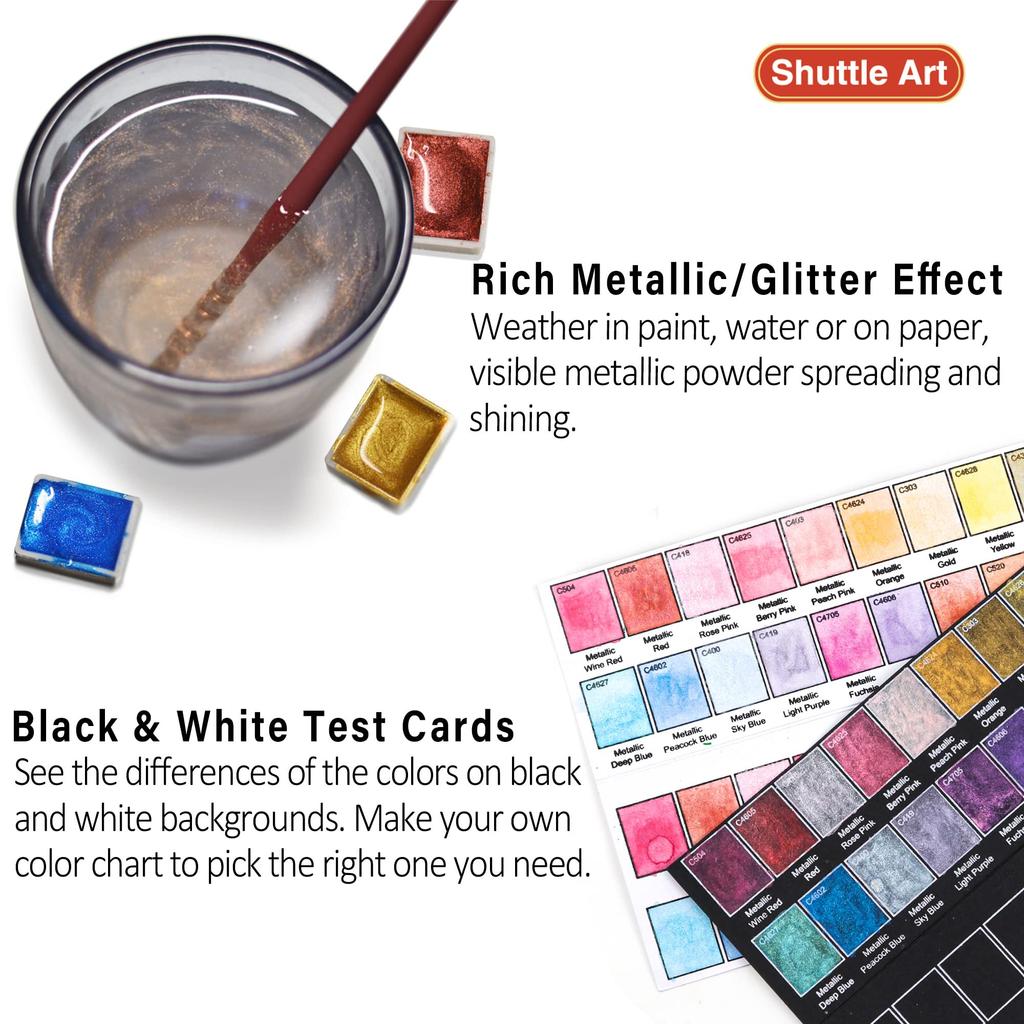 Shuttle Art Solid Watercolor 24 Color Solid Half Metallic Pareto Water Brush Includes Drawing Pearl Good Easy To Quick Outdoor Coloring Learning Art