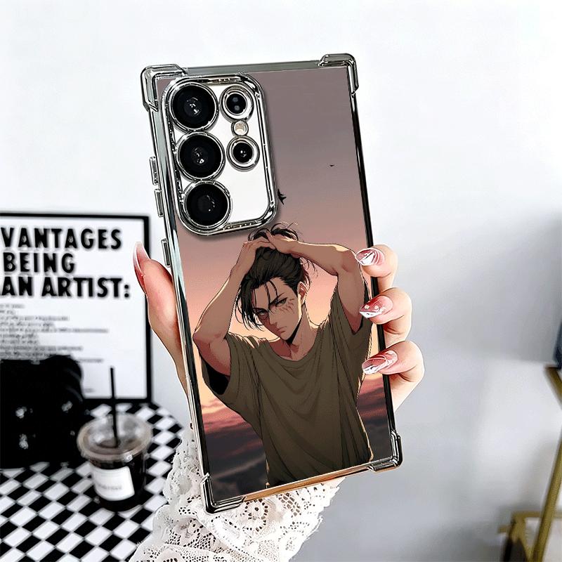 A-Attack On T-Titan Eren Yeager Plating Phone Case For Samsung Galaxy S24 S25 FE S26 Edge S23 Ultra S22 S21 Plus S20 Anti-Fall A