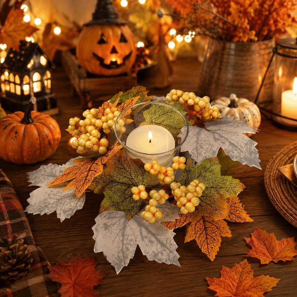 Craft Maple Leaf Candlestick Garland Handmade Autumn Floral Garland Farmhouse Decoration