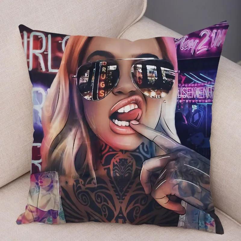 Bedroom Living Room Pillowcase Dark Gothic Tattoo Sexy Beautiful Girl Decorative Cushion Cover Sofa Car