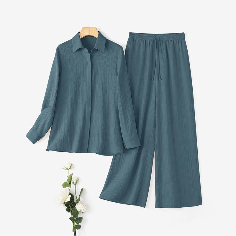 

ZANZEA Женская блузка с длинным рукавом и брюки повседневный комплект из двух частей 5XL синий