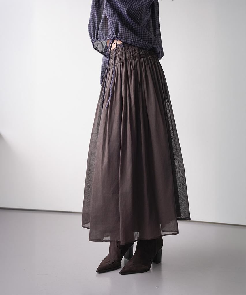KOOLKITTEN Flare Long Skirt With Shirred Waist Detail (Brown)