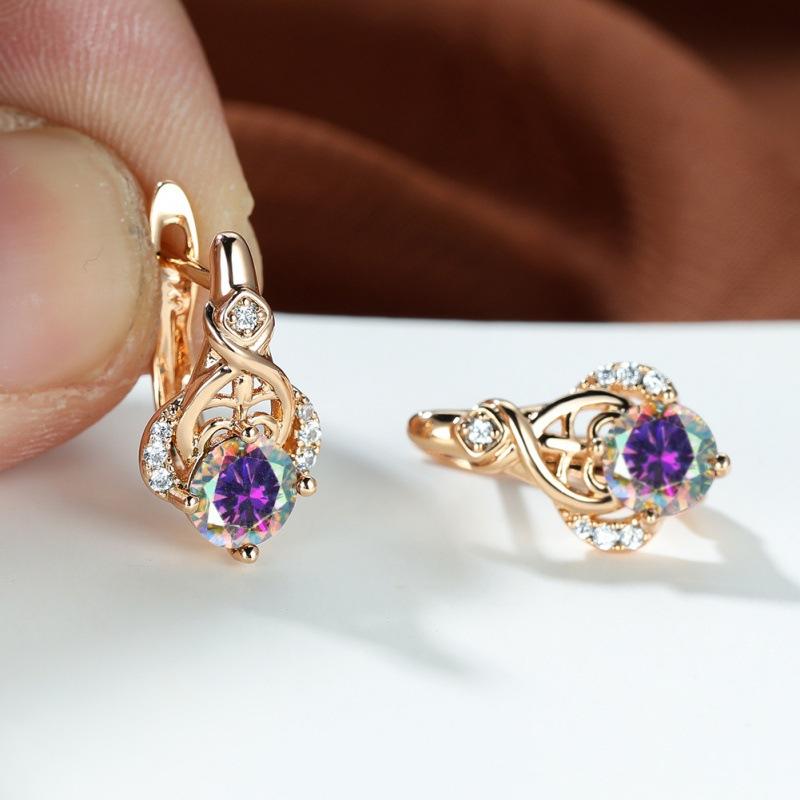 

Colorful Round Diamond Stone Champagne Gold Luxury Ear Buckle Wedding Engagement Quality Earrings