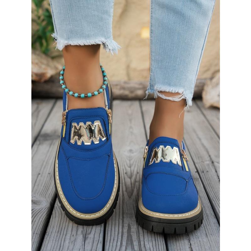 

Новые спортивные туфли большого размера, туфли на плоской подошве-маффине, с боковой молнией, однотонные, повседневные спортивные туфли 43 синий