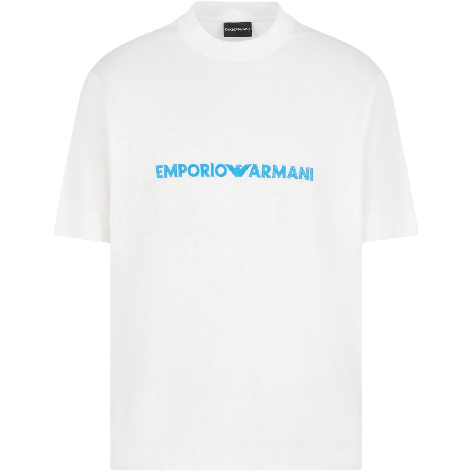 Emporio Armani Letter Logo Embroidered Round Neck Pullover Short Sleeve T-Shirt Men Tops Warm-White 6D1TR9-1JOSZ-0101 XL