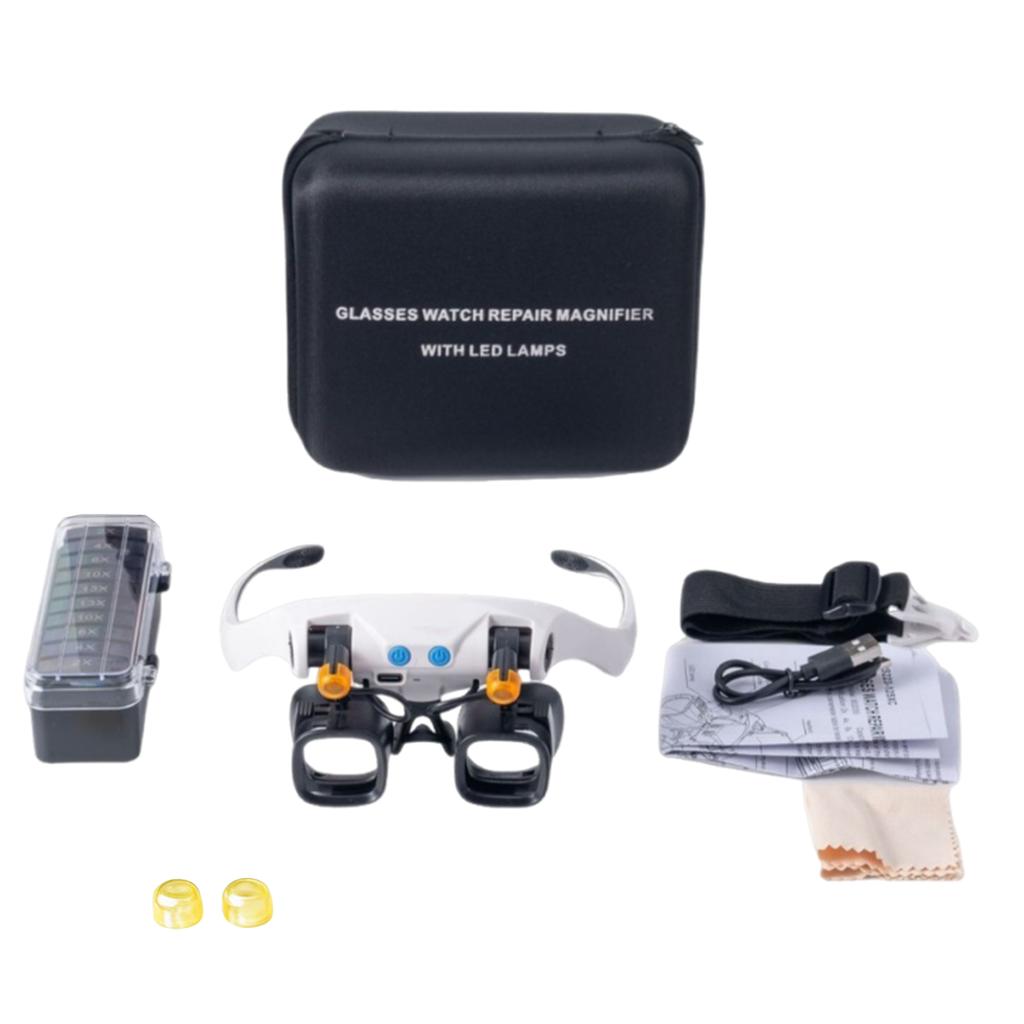 2X 6X 10X 15X Magnifier Glasses With Light& 5 Interchangeable Lens Jeweler Magnifying Glasses Eyewear Magnifier For Watch Repair