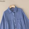 ZANZEA Women Casual Turn Down Collar 3/4 Sleeve Loose Blouse