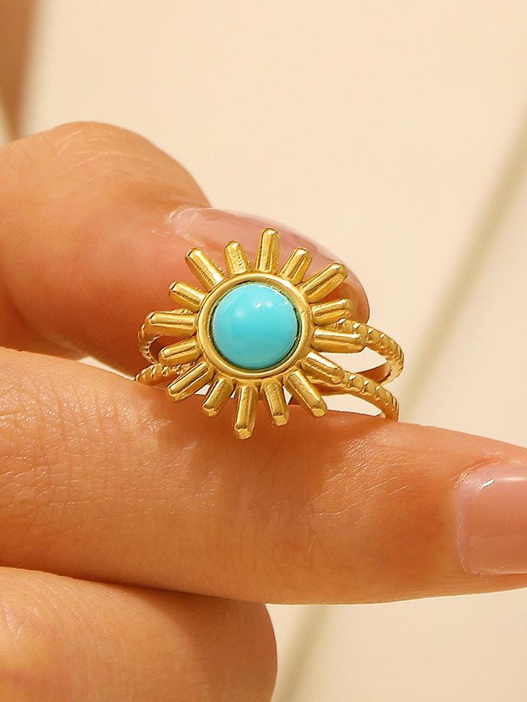 Vintage Turquoise Stainless Steel Open Finger Ring for Women
