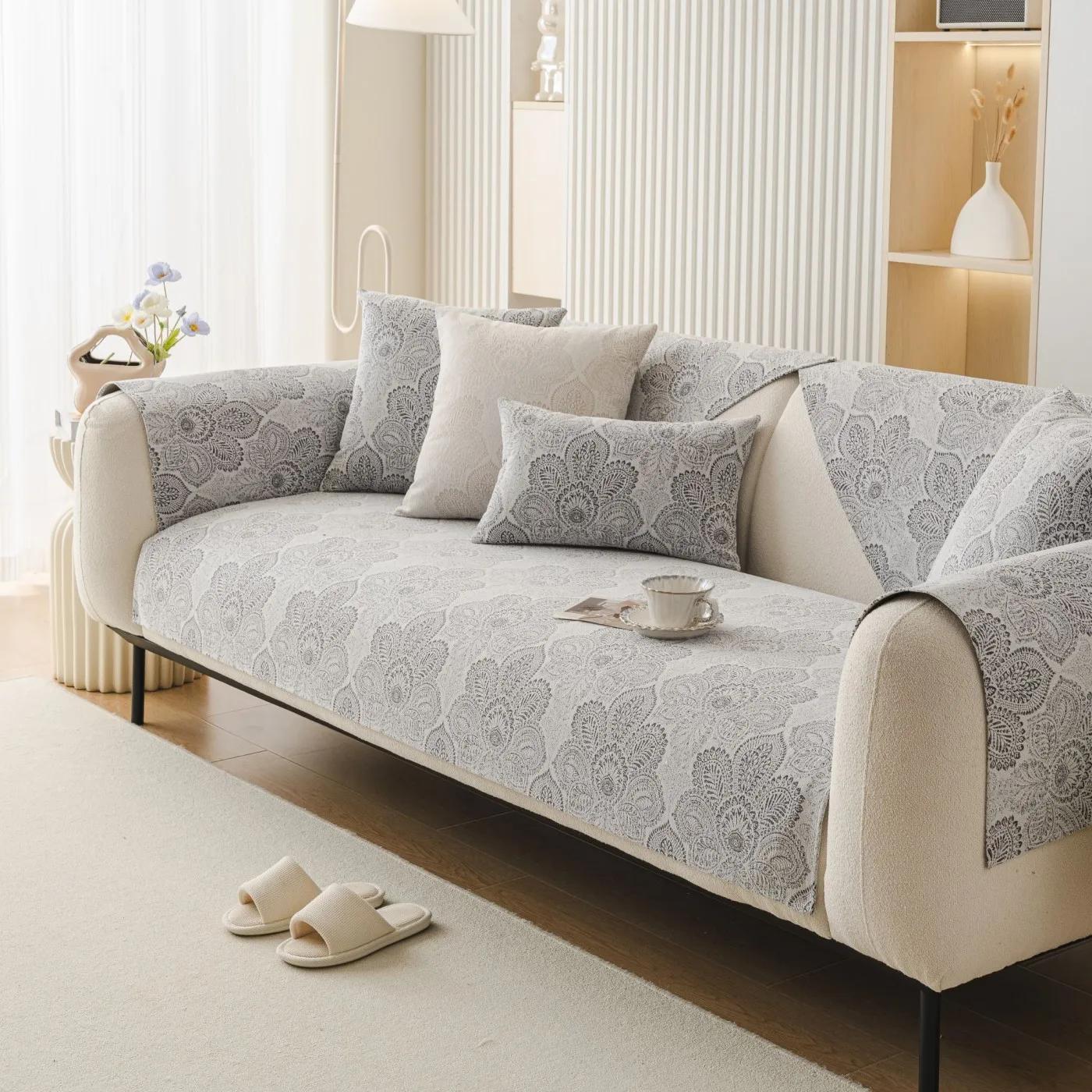 

Классический жаккардовый чехол для дивана, нескользящий чехол на спинку, универсальный чехол для дивана из синели на четыре сезона, чехол для дивана с защитой от царапин 70x70cm 1pcs