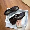 Vintage Mary Jane Square Heel Women's Spring and Autumn Black Joker Small Leather Shoes Thick Heel Dress French Single Shoes