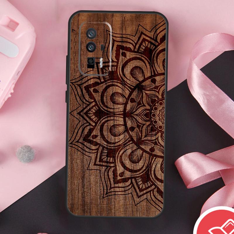 Mandala Floral Wood Case For Xiaomi 14 Ultra Mi 15 Pro 13 11T 12T 13T 14T POCO X7 Pro X3 X5 X6 F5 F6 F7 Cover