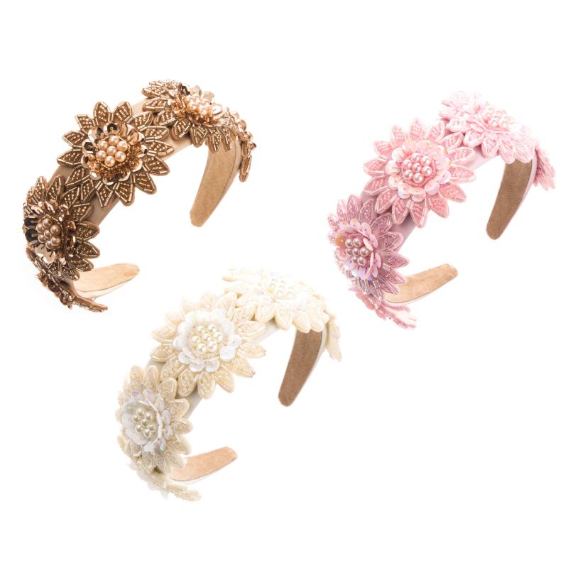 

Women s Vintage Headband Fashion Handmade Pearl Beads Floral Hairband Fashion Wide Headband For