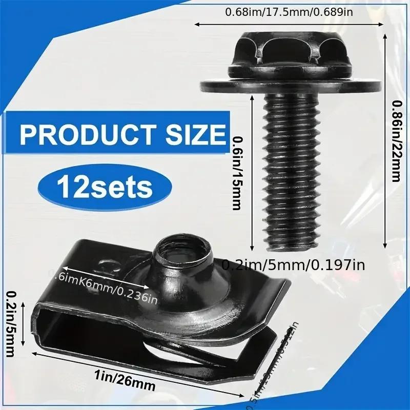 50SET Car Body Bolts U-nut Clips Engine Cover Undertray Splash Shield Guard Bumper Fender Liner Retainer Fastener Rivet Screws