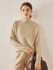 Women's Cable Knit Cashmere Sweater - Long Sleeve, Half-High Neck, Saddle Shoulder, Loose Fit, Solid Color, Autumn/Winter Pullover.
