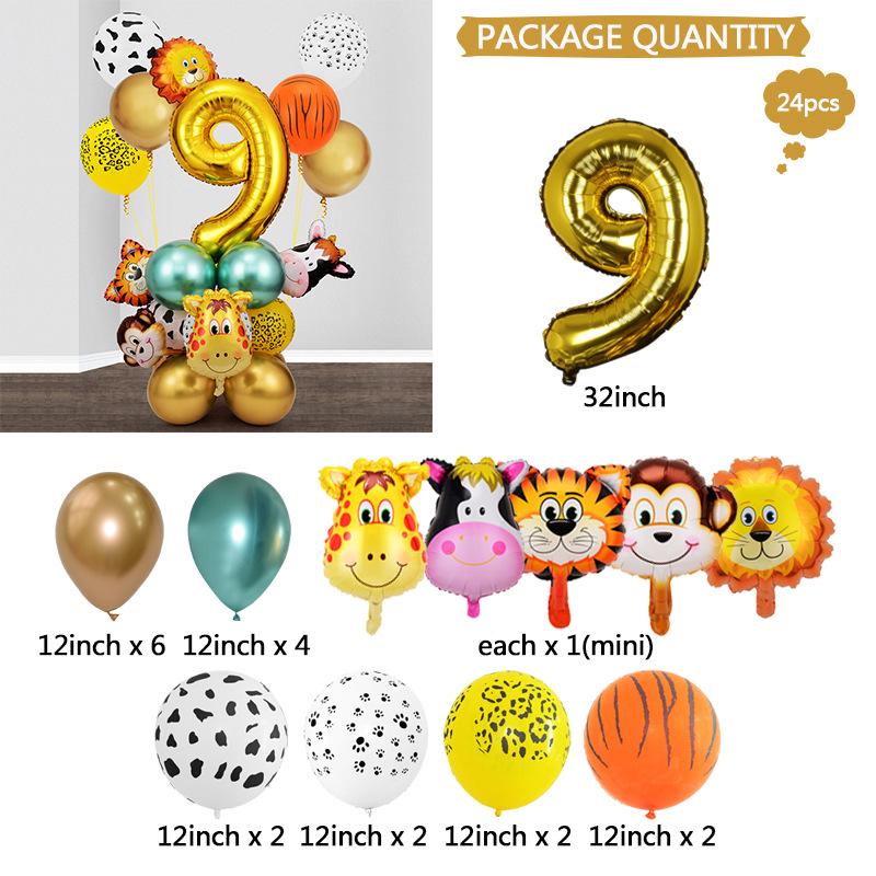 Cross-border Forest Animal Party Balloon Set: Aluminum Number Balloon Columns for Birthday Decor