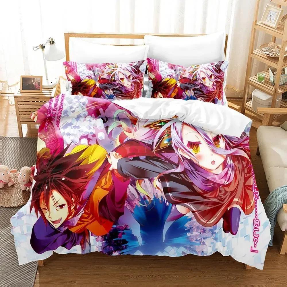 Cozy Durable Single Twin Full Queen King New Game No Life Sora and Shiro Size Bed Adult Kid Bedroom Sets Quilt
