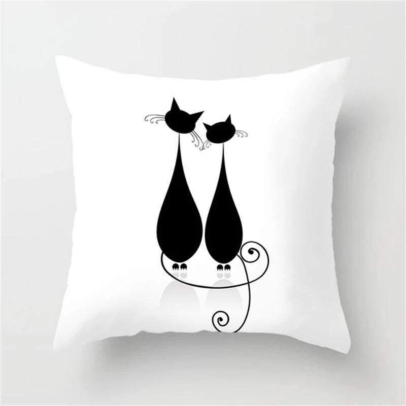 Black and White Funny Cat Cartoon Pillow Sofa Decoration Cushion Cover Car Living Room Bedroom Home Decor