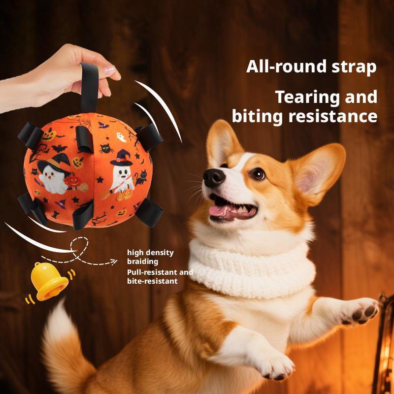 Halloween Hundespielzeug Bälle Elektrisch Interaktiv Eingebaute Glocke Plüschspielzeugball für Hunde Bissfestes Kauspielzeug mit Quietscher Haustierprodukt