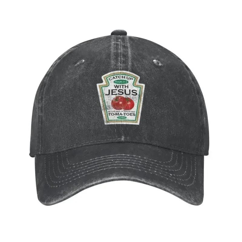 Cotton Catch Up With Jesus Baseball Cap Women Unisex Adjustable Vintage Vegan Tomato Christian Gift Veganism Dad Hat Sun Protection