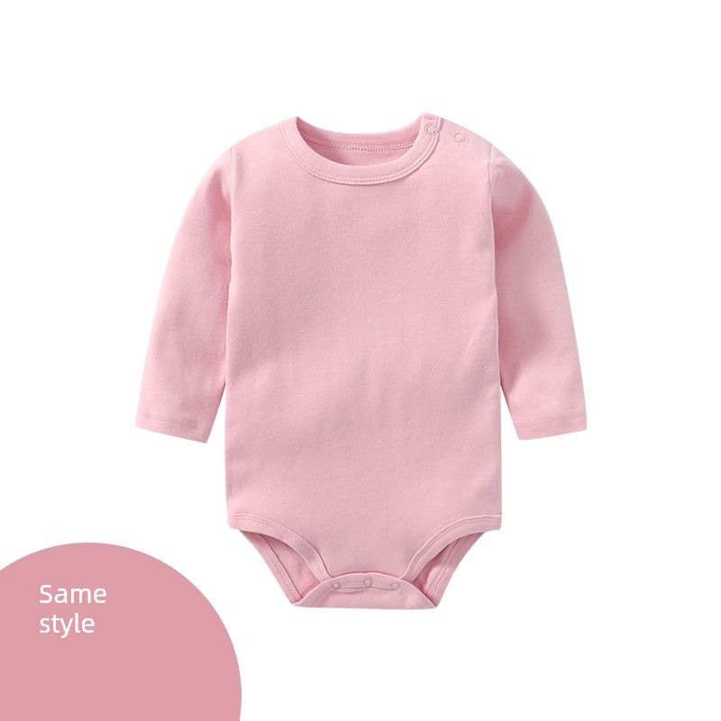 

Baby Spring, Autumn, and Winter Long-Sleeve Romper with Shoulder Snaps, Round Neck, Pure Cotton, White Base Color, Triangle Onesie, Baby Jumpsuit Jade Pink Two-Pack 66