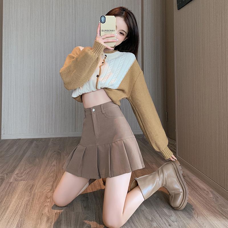 "2025 Women's Gray Pleated A-Line Skirt - High-Waist, Slim College Style for Spring & Autumn"